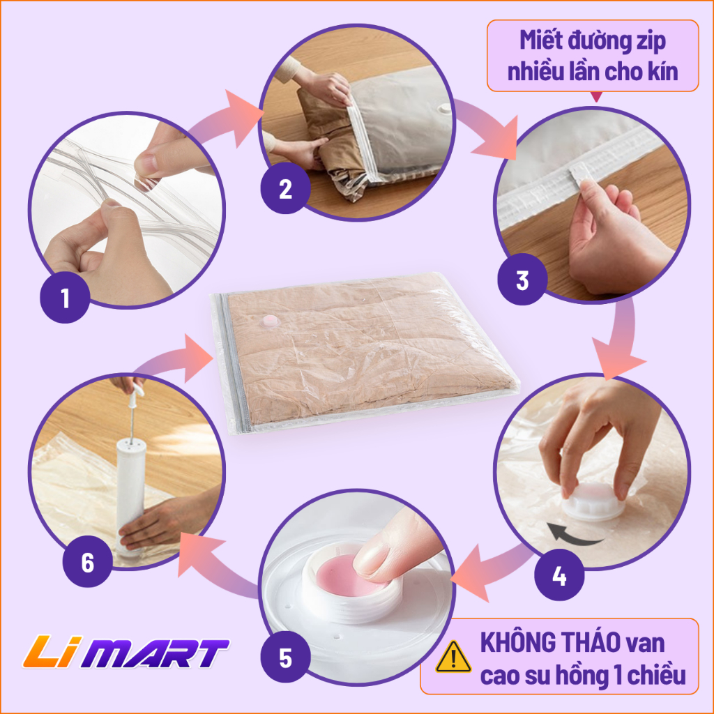 Combo Túi Hút Chân Không đựng quần áo, chăn màn, Kèm bơm tay hoặc bơm điện.