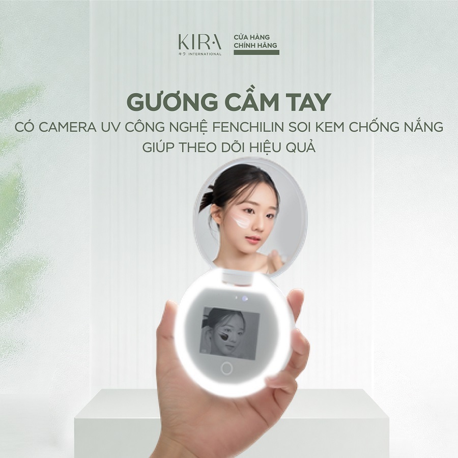 Gương cầm tay có camera UV Kira công nghệ FENCHILIN soi kem chống nắng (TẶNG KÈM THẺ ĐO UV)