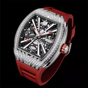 Đồng Hồ Nam I&W Carnival 765G-S3 Đính Đá Dây Cao Su Đỏ Kính Sapphire Chống Nước (Máy Cơ Tự Động)