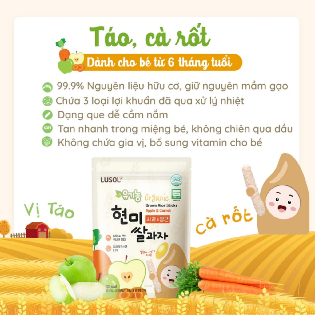 CHÍNH HÃNG NHẬP KHẨU - Bánh Gạo Lứt Hữu Cơ Ăn Dặm Lusol 30g - Bánh Gạo Ăn Dặm Hàn Quốc Bổ Sung Lợi Khuẩn Cho Bé