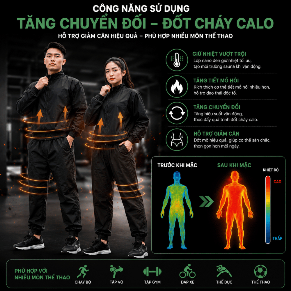 Bộ Quần Áo Giảm Cân Nam Nữ Sinh Nhiệt Giữ Nhiệt Xông Hơi Chạy Bộ Tập Gym Cho Người Béo Tráng Nano