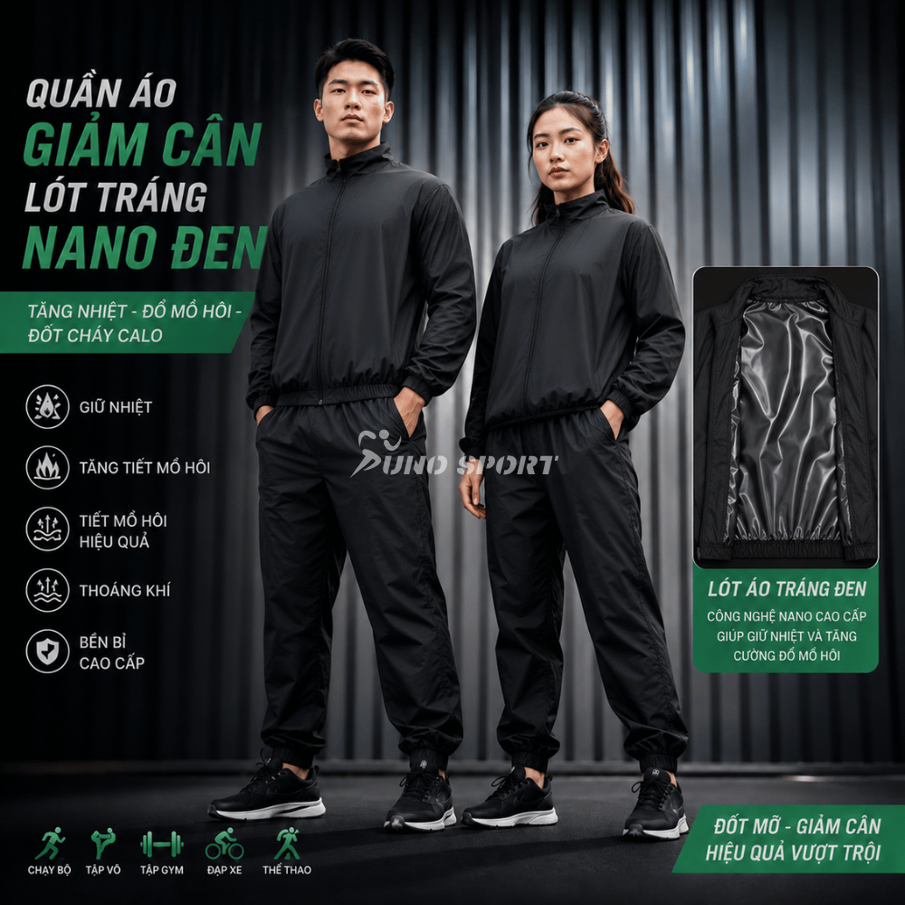 Bộ Quần Áo Giảm Cân Nam Nữ Sinh Nhiệt Giữ Nhiệt Xông Hơi Chạy Bộ Tập Gym Cho Người Béo Tráng Nano