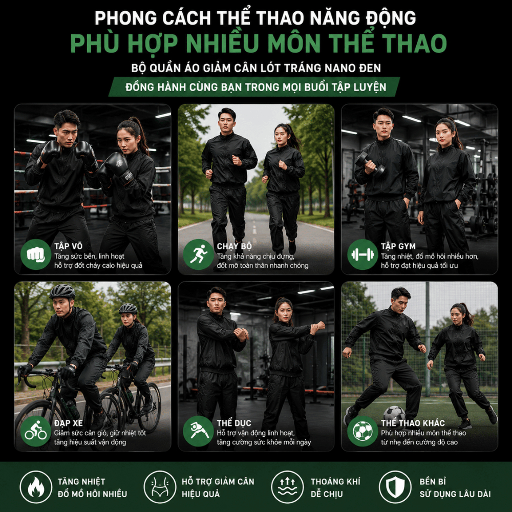 Bộ Quần Áo Giảm Cân Nam Nữ Sinh Nhiệt Giữ Nhiệt Xông Hơi Chạy Bộ Tập Gym Cho Người Béo Tráng Nano