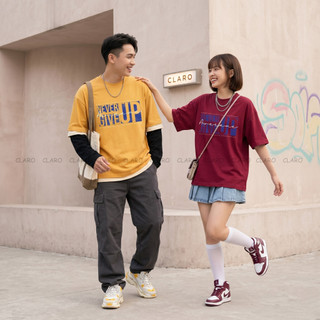 Áo Thun Nam Nữ Oversize 100% Cotton Cao Cấp CLARO - NEVER GIVE UP