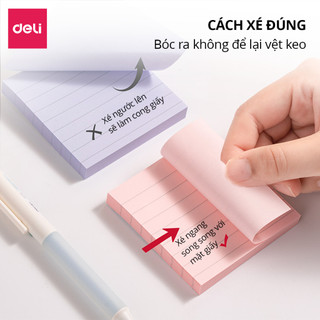 Set 100 Giấy Note Kẻ Ngang Màu Pastel Deli, Giấy Ghi Chú Học Từ Vựng, Lập Kế Hoạch, Văn Phòng