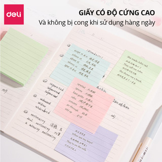 Set 100 Giấy Note Kẻ Ngang Màu Pastel Deli, Giấy Ghi Chú Học Từ Vựng, Lập Kế Hoạch, Văn Phòng