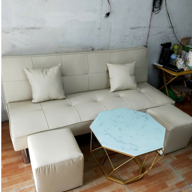 bộ sofa 3 trong 1 sang trọng đẹp mê ly + 1 bàn kim cương + 2 đôn + 2 gối ôm tiện lợi dễ dàng sử dụng