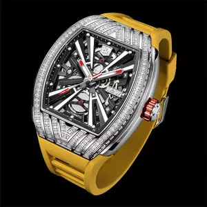 Đồng Hồ Nam I&W Carnival 765G-S4 Dây Cao Su Vàng Đính Đá Chống Nước Kính Sapphire (Máy Cơ Tự Động)