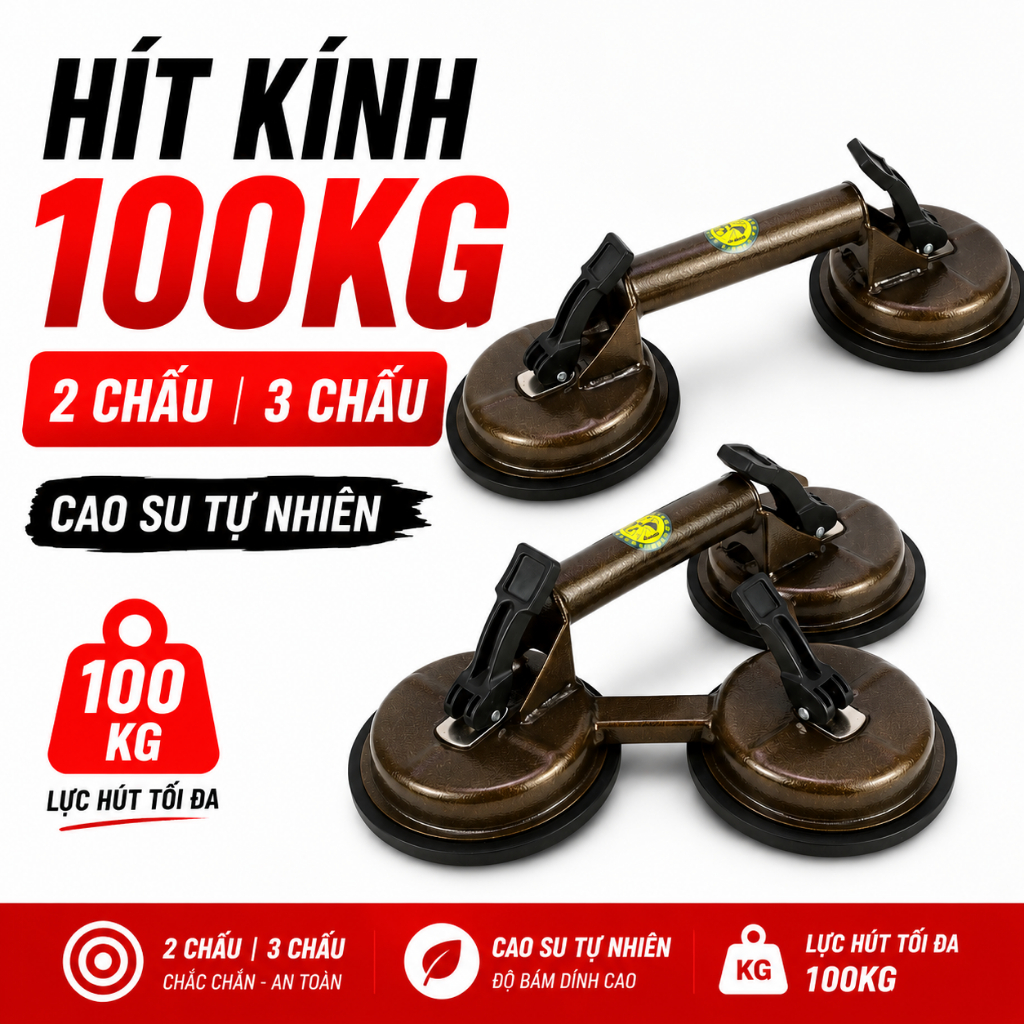 Tay Hít Kính Công Nghiệp DETO 2 Chấu / 3 Chấu 100Kg - Tay Hút Kính Cao Su Tự Nhiên