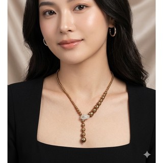 [N1183] Vòng Cổ Ngọc Nhân Tạo Móc Cài Chiếc Lá Bạc, Ngọc Màu Vàng Gold, Sang Trọng Cho Nữ - DAISYN