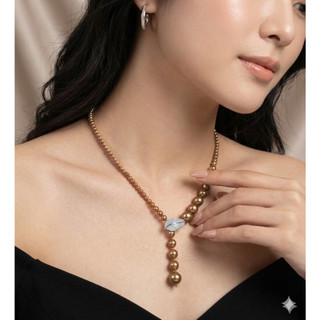 [N1183] Vòng Cổ Ngọc Nhân Tạo Móc Cài Chiếc Lá Bạc, Ngọc Màu Vàng Gold, Sang Trọng Cho Nữ - DAISYN