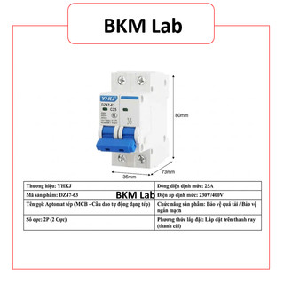 Aptomat Cầu Dao Tự Động DZ47-63 C25 2P 25A - CB Tép Bảo Vệ Quá Tải Và Ngắn Mạch Cho Gia Đình, Tủ Điện Điều Khiển