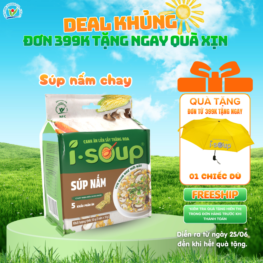 Viên Súp Sấy Thăng Hoa Nấm Chay I-Soup 50g (túi 05 viên)