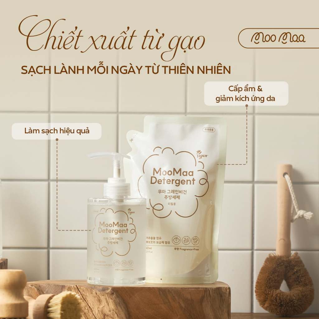 Nước rửa bình ngũ cốc thuần chay Hàn Quốc MooMaa - Túi refill - 450ml