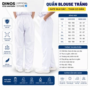 Quần Blouse Trắng Dinos Lưng Thun, Vải Kate Silk Cho Sinh Viên Ngành Y, Nhân Viên Y Tế