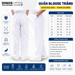 Quần Blouse Trắng Dinos Lưng Thun, Vải Kate Silk Cho Sinh Viên Ngành Y, Nhân Viên Y Tế