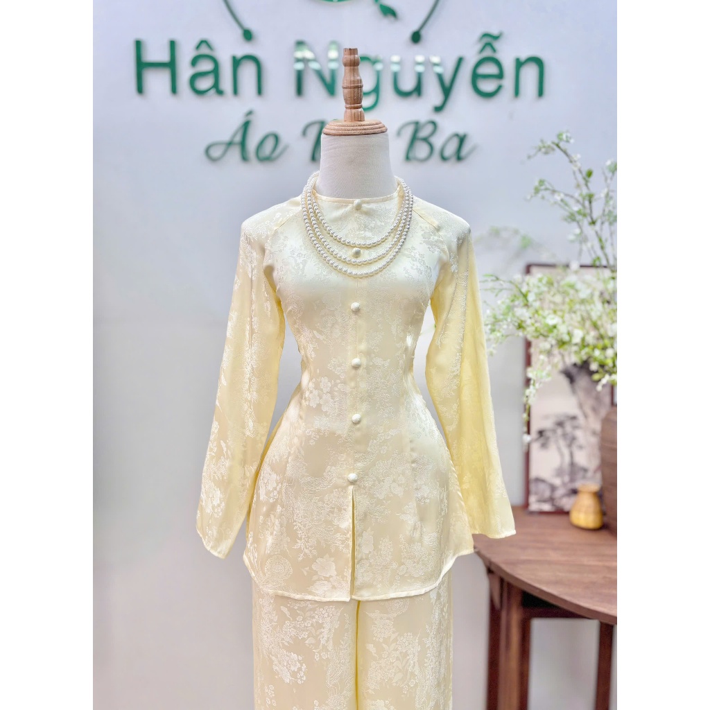 HNABB - B.A210 - Áo Bà Ba Gấm Phượng Hoàng Cát Hỷ Cổ Tròn Nút Bọc Nụ Dây Kéo ( Quần Dây Kéo Cùng Chất )