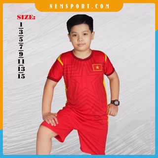 [CÓ IN TÊN] Bộ áo bóng đá trẻ em VIỆT NAM ĐỎ , đủ size cho bé 8-65kg, chất thun lạnh thoáng mát Top Kid