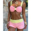Set Bikini 𝐒𝐦𝐨𝐨𝐭𝐡𝐢𝐞𝐬 Hồng Baby Phối Viền Vàng Chanh Đi Biển Mùa Hè