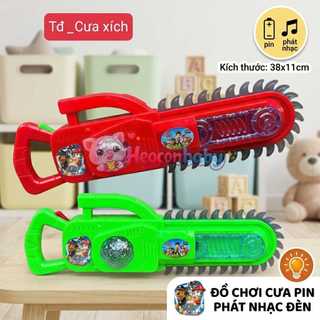 Đồ Chơi Cưa Máy Pin Phát Nhạc Có Đèn LED Cho Bé – Cưa Xích Đồ Chơi Mô Phỏng An Toàn 38x11cm