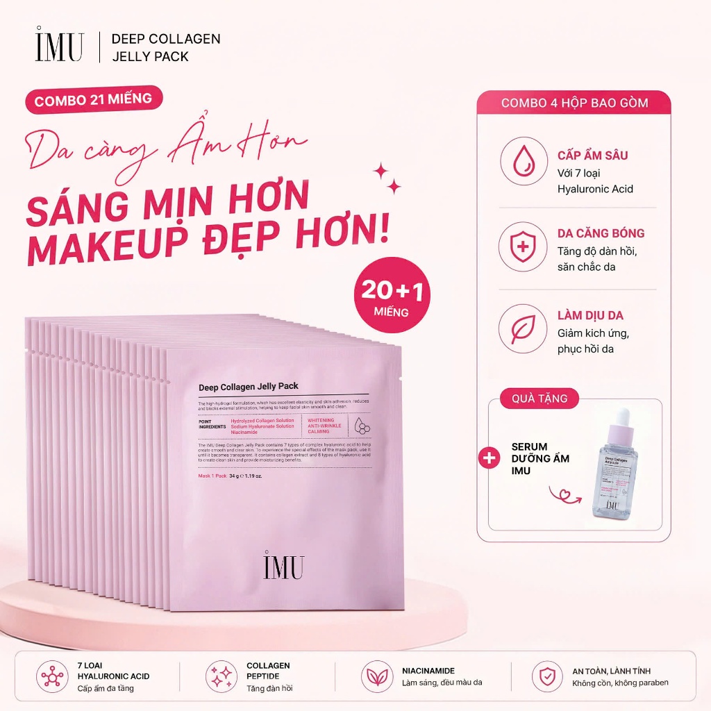 [Super Deal] Hộp 20+1 Miếng Mặt Nạ Thạch IMU Deep Collagen Jelly Pack Cấp Ẩm,Dưỡng Sáng,Ngừa Lão Hóa
