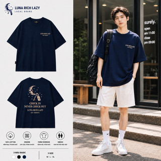 Áo Thun Oversize Nam Nữ Form Rộng Basic Unisex Cotton 100% 250GSM Tay Lỡ Local Brand Luna Rich Lazy
