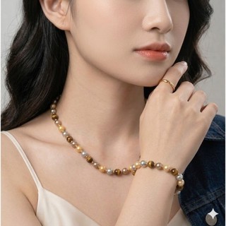 [N1124] Vòng Tay, Vòng Cổ, Mix Ngọc Nhân Tạo Kem Xám Vàng Và Đá Mắt Hổ Tự Nhiên - DAISYN