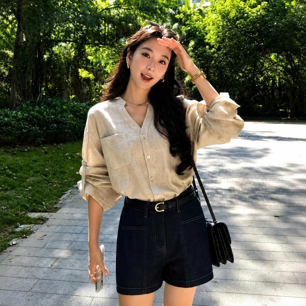 Quần Short Jean Nữ Cạp Cao Form A, Quần Đùi Bò Tôn Dáng Hack Chân Dài Màu Xanh Than / Trắng #8517 CHEZI HOUSE