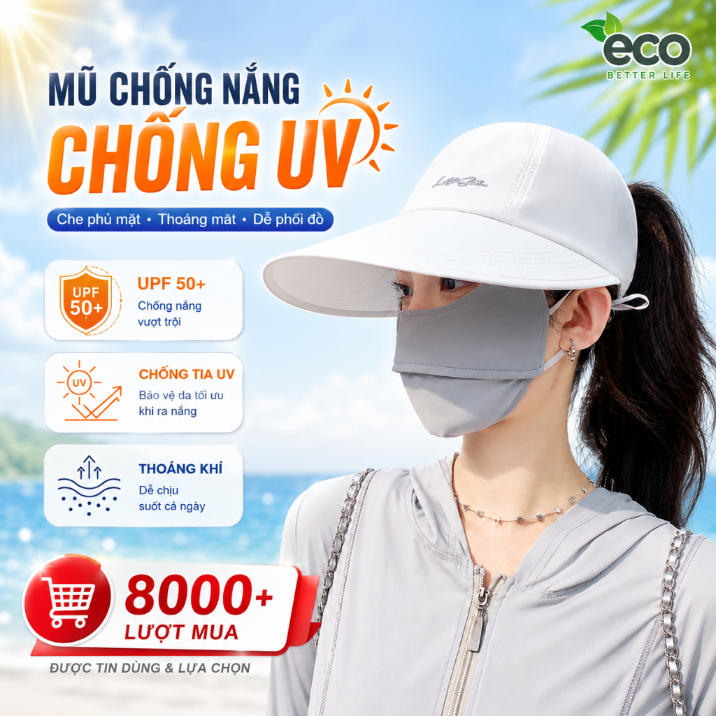 (HÀNG LOẠI 1) Mũ Nửa Đầu Chống Nắng ECO Nhanh Khô, Nón Lưỡi Trai Nữ Thể Thao Vành Rộng Chống Tia UV