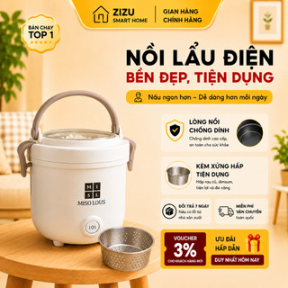 Nồi Lẩu Điện Mini Đa Năng Kèm Gía Hấp Dung Tích 2,5L Chống Dính, Công Suất 600W, Dễ Dàng Vệ Sinh