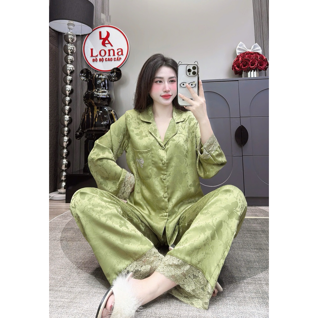(40-60kg) Bộ tay DàI quần dài chất lụa thêu  Vải mềm mát dành cho chị em