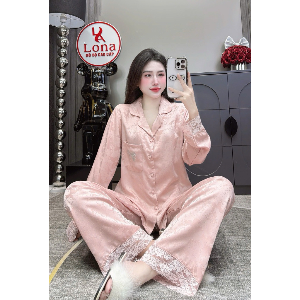 (40-60kg) Bộ tay DàI quần dài chất lụa thêu  Vải mềm mát dành cho chị em