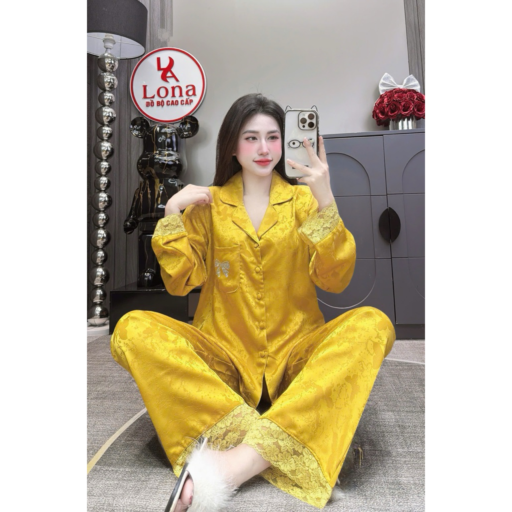 (40-60kg) Bộ tay DàI quần dài chất lụa thêu  Vải mềm mát dành cho chị em