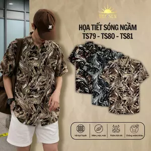 Áo Sơ Mi Lụa Họa Tiết Sóng Ngầm, Cuban Shirt Chất Lụa Tuyết Mềm Mịn, Thoáng Mát, Thấm Hút Tốt, Chống Nhăn, Size 50-100kg