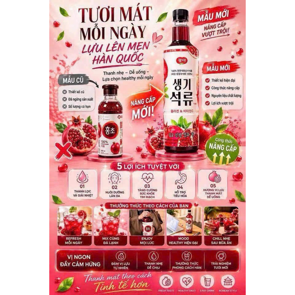 Mẫu Mới Giấm Lựu Hàn Quốc Hỗ Trợ Giảm Cân, Đẹp Da 970ml-ThyLee