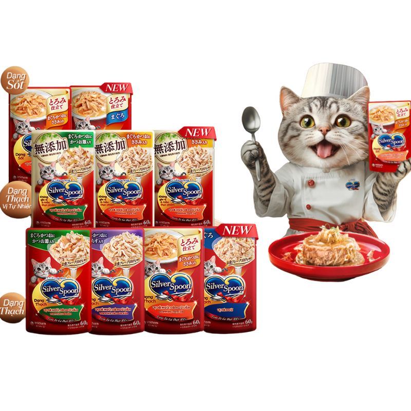 PATE CHO MÈO SILVER SPOON DẠNG THẠCH & SỐT 60G