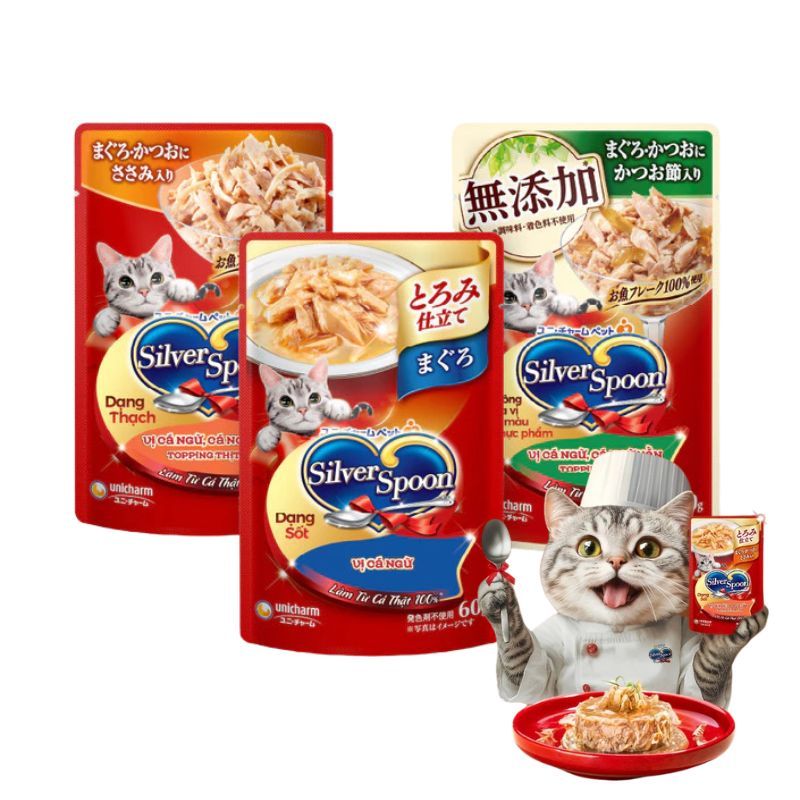 PATE CHO MÈO SILVER SPOON DẠNG THẠCH & SỐT 60G