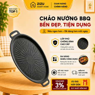 Chảo Nướng Chống Dính Không Dầu Hàn Quốc Size 32cm,Nướng Thịt BBQ,Dùng Được Mọi Loại Bếp,Tiện Lợi