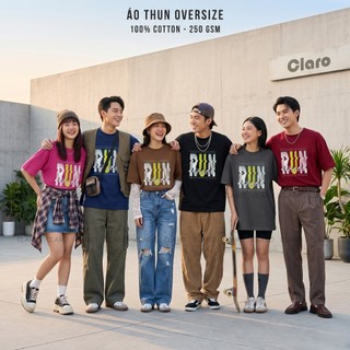 Áo Phông Unisex Phong cách Hàn quốc áo Thun Nam Nữ Oversize Cotton Cao Cấp CLARO - Chữ 'RUN' lớn