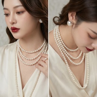 [ DAISYN ] N696 dây chuyền ngọc trai nhân tạo 8 li dài 4 sợi tạo nhiều kiểu sang trọng