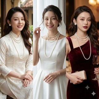 [ DAISYN ] N696 dây chuyền ngọc trai nhân tạo 8 li dài 4 sợi tạo nhiều kiểu sang trọng