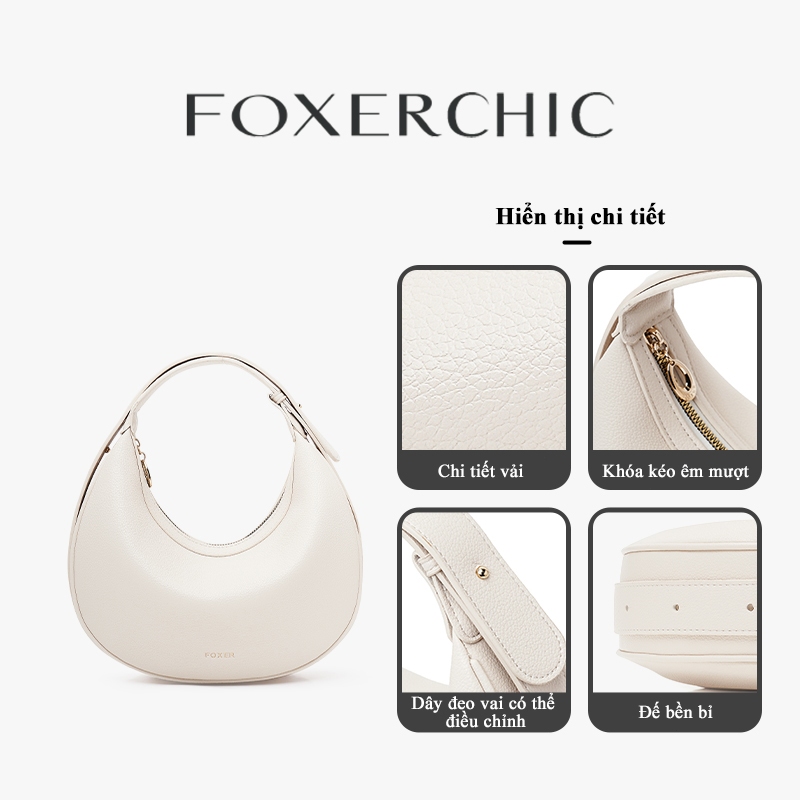FOXERCHIC Trăng lưỡi liềm phong cách tối giản màu trắng nhạt Túi xách nữ da mềm màu trơn để mua sắm, hẹn hò và đi lại
