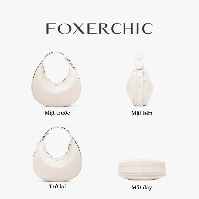 FOXERCHIC Trăng lưỡi liềm phong cách tối giản màu trắng nhạt Túi xách nữ da mềm màu trơn để mua sắm, hẹn hò và đi lại