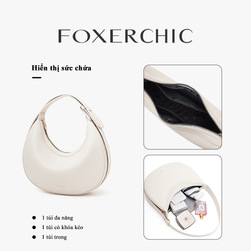 FOXERCHIC Trăng lưỡi liềm phong cách tối giản màu trắng nhạt Túi xách nữ da mềm màu trơn để mua sắm, hẹn hò và đi lại