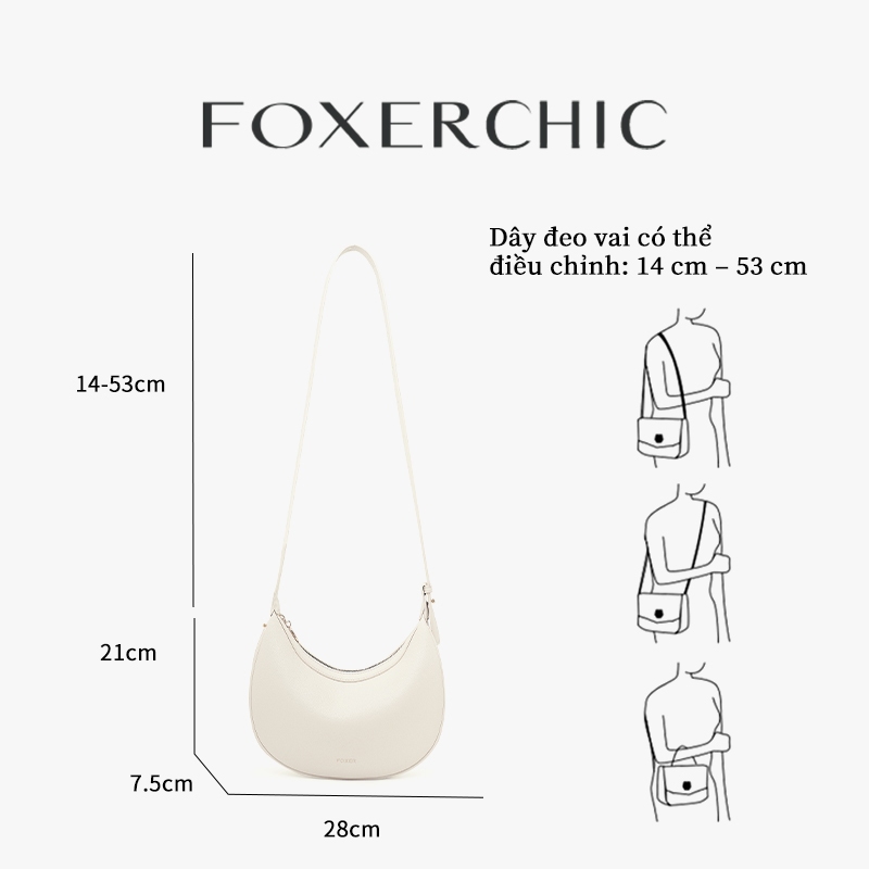 FOXERCHIC Trăng lưỡi liềm phong cách tối giản màu trắng nhạt Túi xách nữ da mềm màu trơn để mua sắm, hẹn hò và đi lại