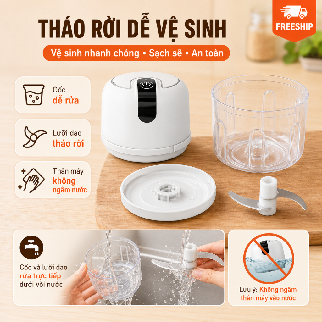 Máy Xay Tỏi Mini 250ml Không Dây｜Sạc USB｜Xay Tỏi, Ớt, Gừng｜Nhấn Là Xay｜Dễ Vệ Sinh
