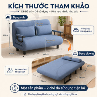 Ghế Sofa Giường Đa Năng Vải Linen Cao Cấp Khung Thép Gia Cường Tựa Lưng Điều Chỉnh Sofa Bed Gấp Gọn