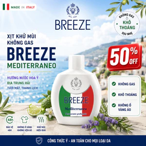 Xịt Khử Mùi Cơ Thể Không Gas Breeze Squeeze Mediterraneo 100ml – Hương Ý – Khử Mùi 48h