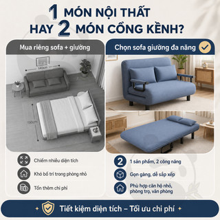 Ghế Sofa Giường Đa Năng Vải Linen Cao Cấp Khung Thép Gia Cường Tựa Lưng Điều Chỉnh Sofa Bed Gấp Gọn