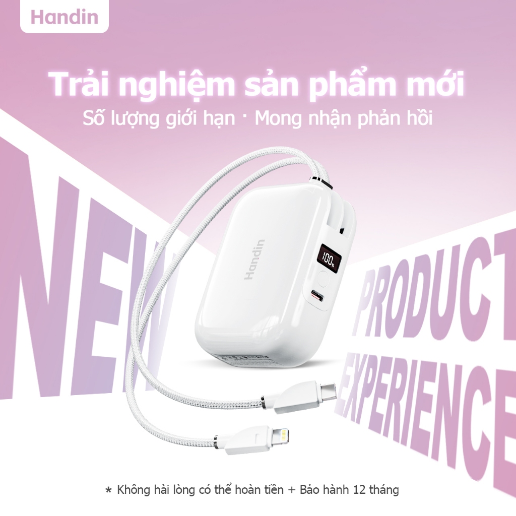 【CCC】Handin sạc dự phòng mini 20000mah PD35W Tích hợp cáp LN+Giao diện sạc không dây Type-C Sạc nhanh